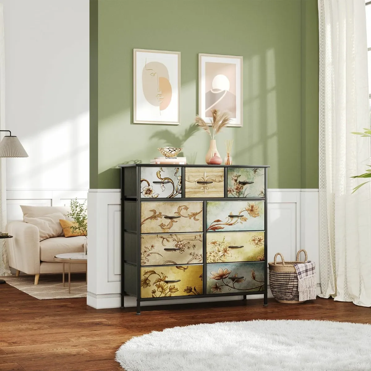Chest of Drawers Bedroom 9 Tall Fabric Dressers Fl - Image 2