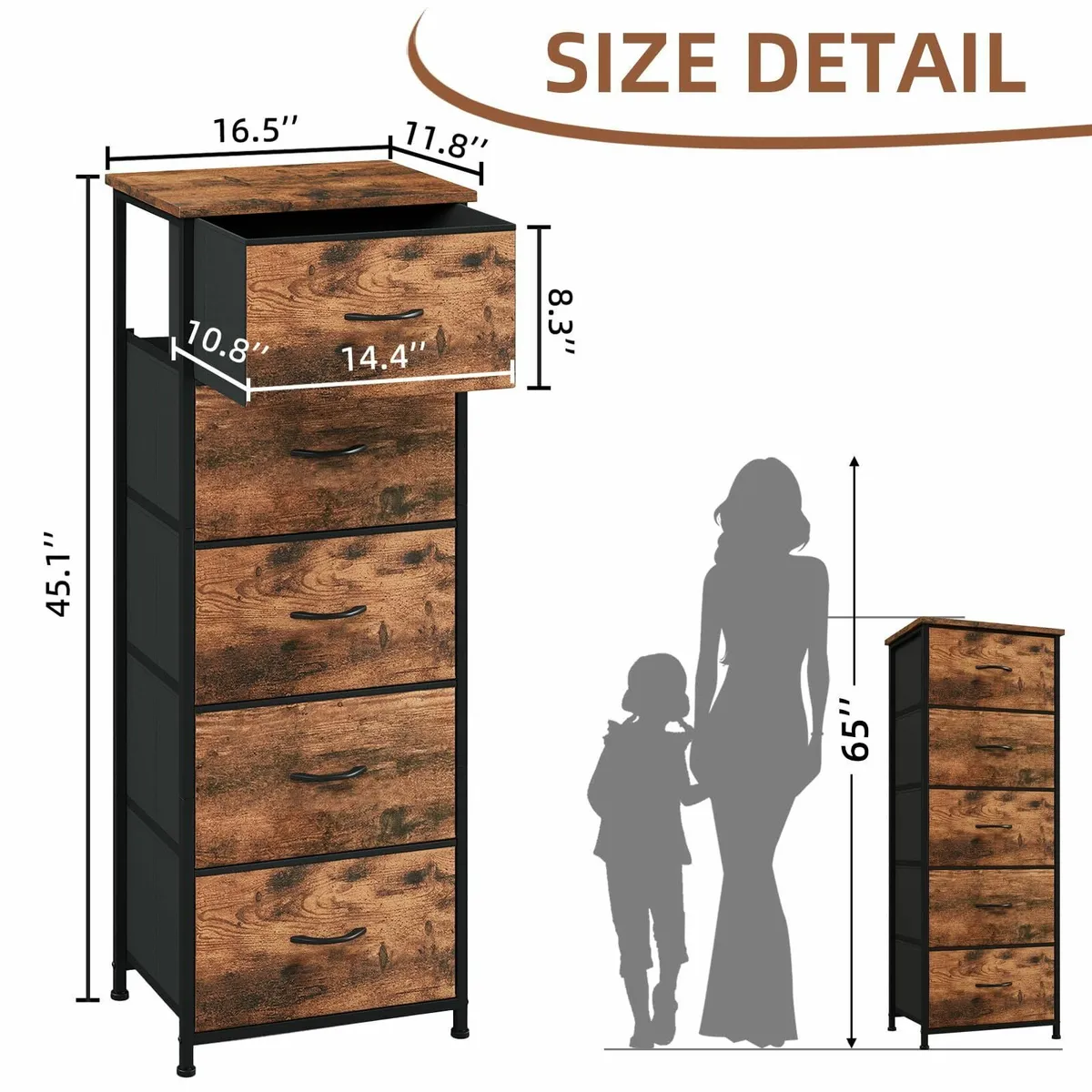 Tall Chest of Drawers for Bedroom 5 Storage Organi - Image 3
