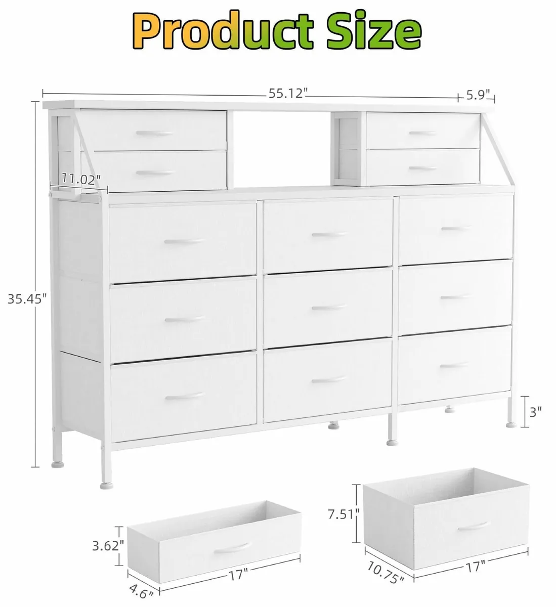 Dresser for Bedroom 13 Drawers 55” Wide Chest of F - Image 3