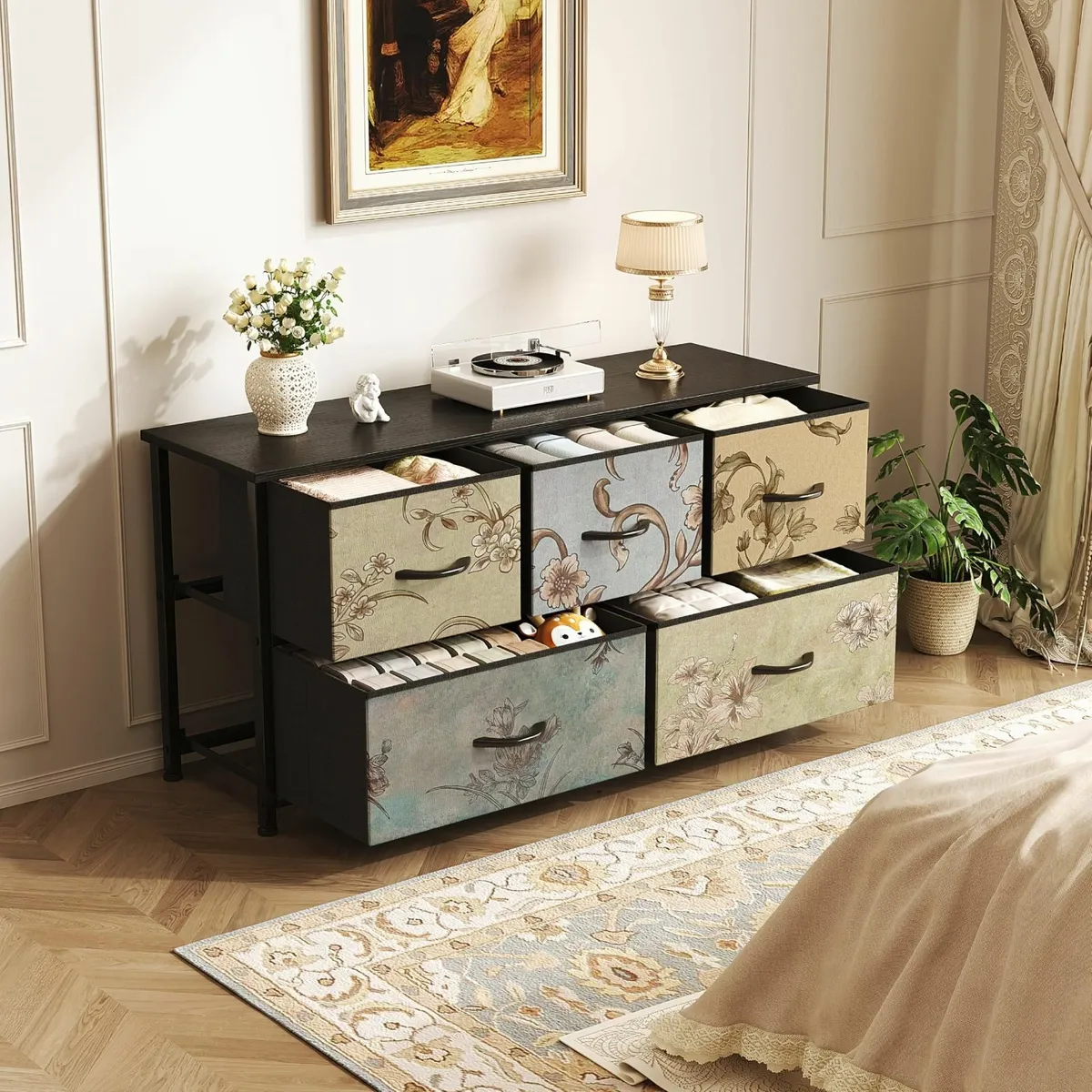 5 Drawers Dresser Storage Bedroom Chest of Vintage - Image 2