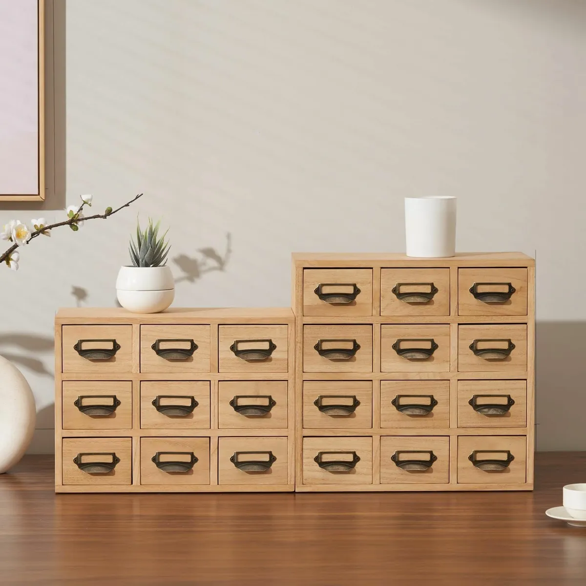 Wood Storage Drawer Units Desktop Organiser Chest - Image 2