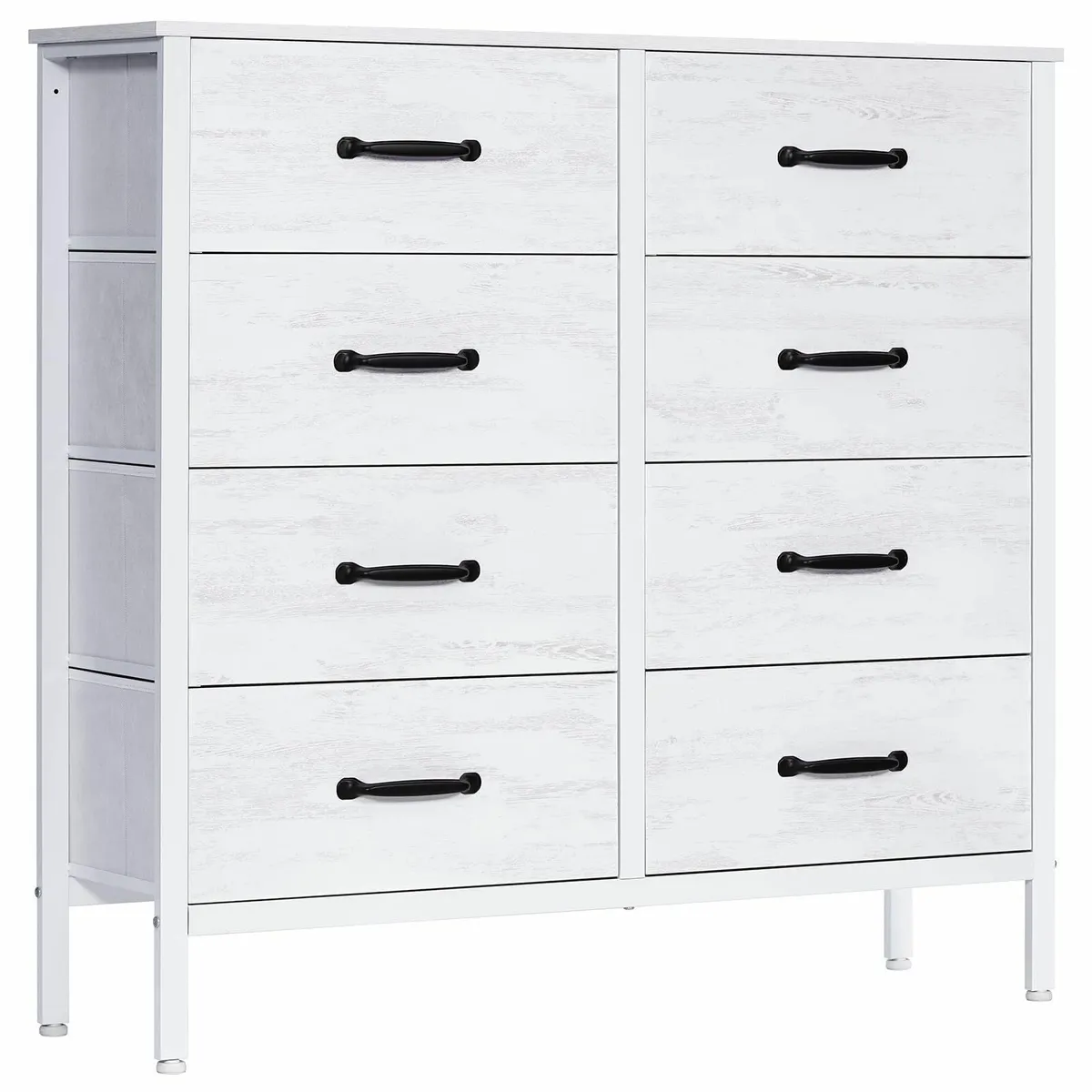 White Chest of Drawers Wide Bedroom Furniture 8 Dr - Image 1