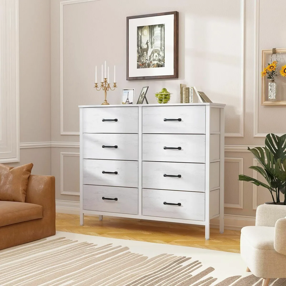 White Chest of Drawers Wide Bedroom Furniture 8 Dr - Image 2