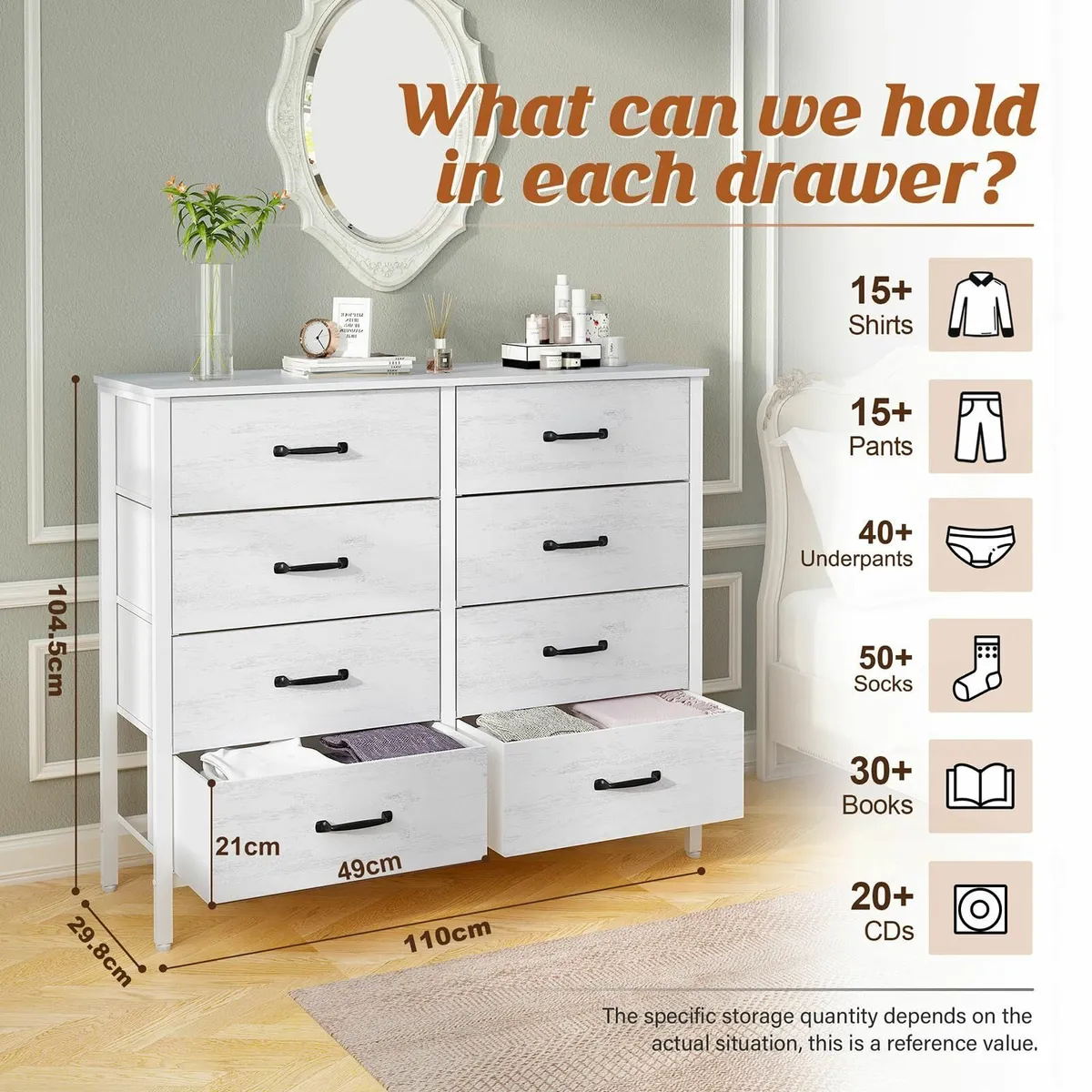 White Chest of Drawers Wide Bedroom Furniture 8 Dr - Image 3