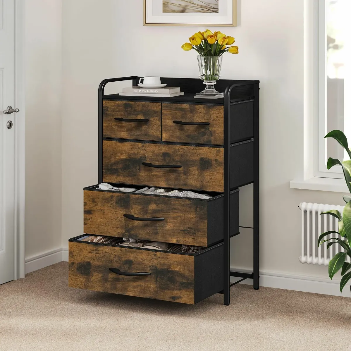 Chest of Drawer 5 Drawers for Bedroom Fabric Dress - Image 2