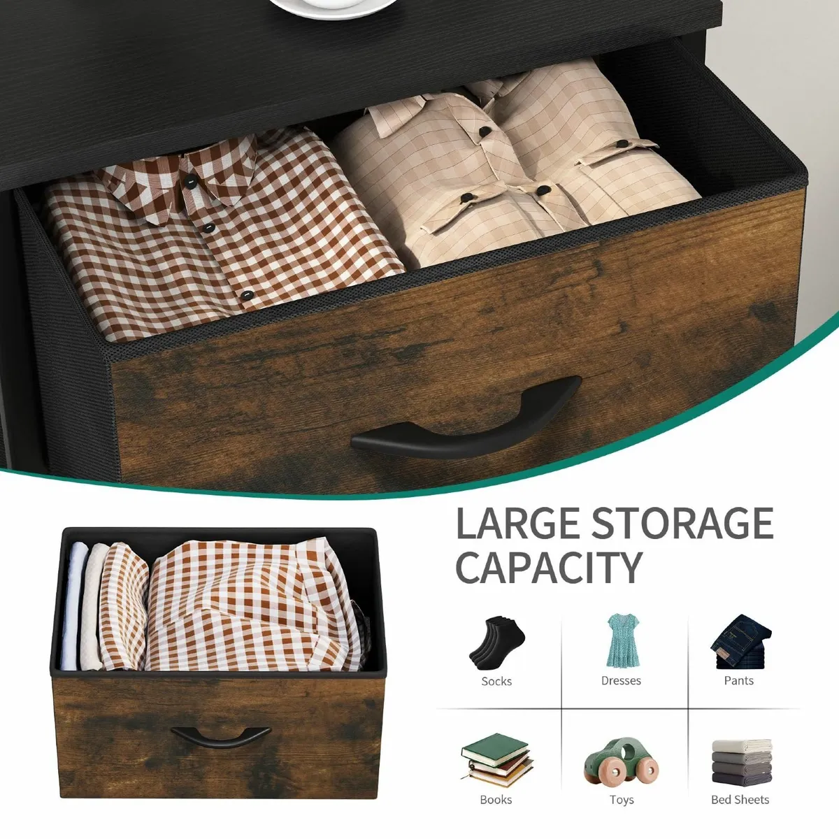 Chest of Drawer 5 Drawers for Bedroom Fabric Dress - Image 4