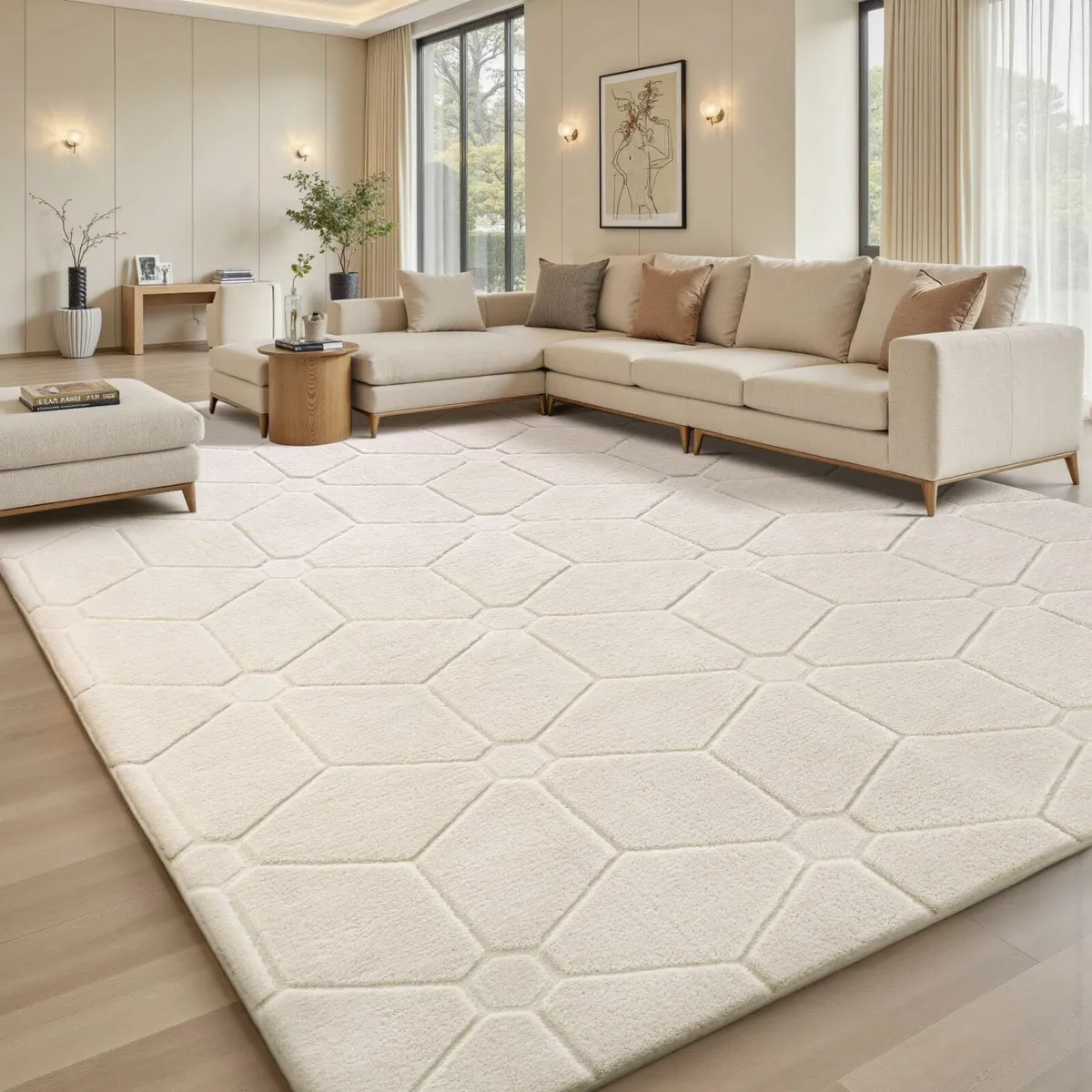 Rugs Living Room 160x2303D Cream Area for BedroomE - Image 1