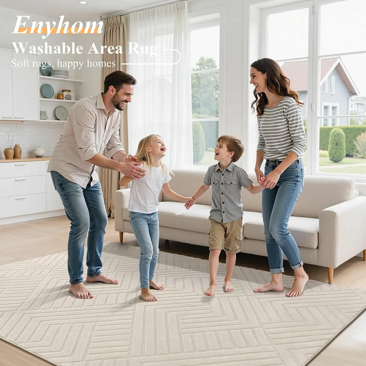 Washable Rugs Living Room 160 x 230 cm Modern Soft - Image 2