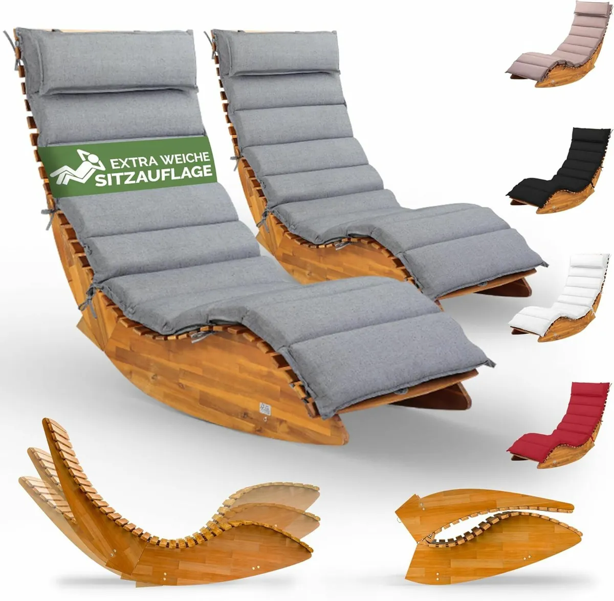 2 x Sun Lounger with Cushion for 2 People,oad Capa - Image 3