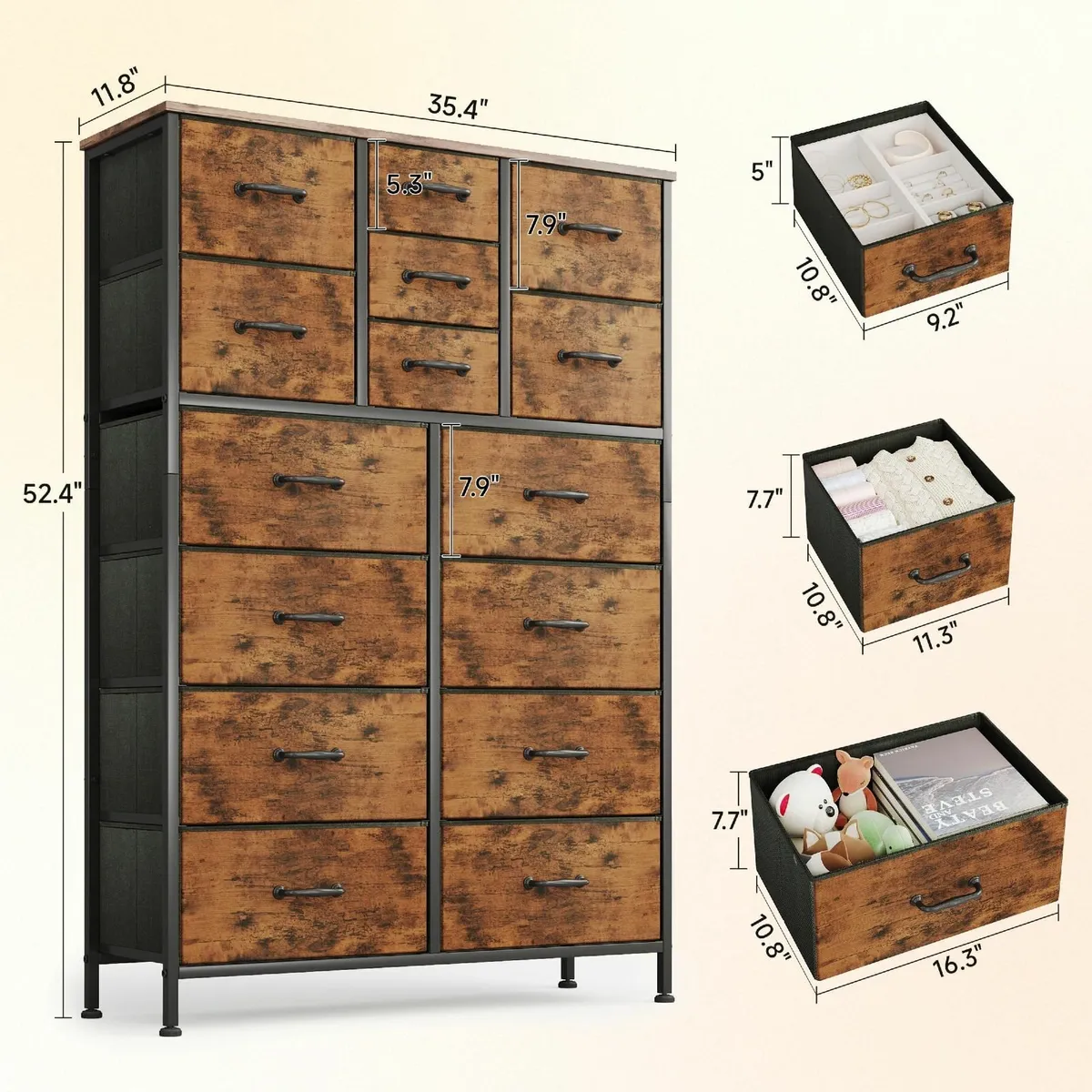Chest of DrawersDresser for Bedroom 15 DrawersFabr - Image 2