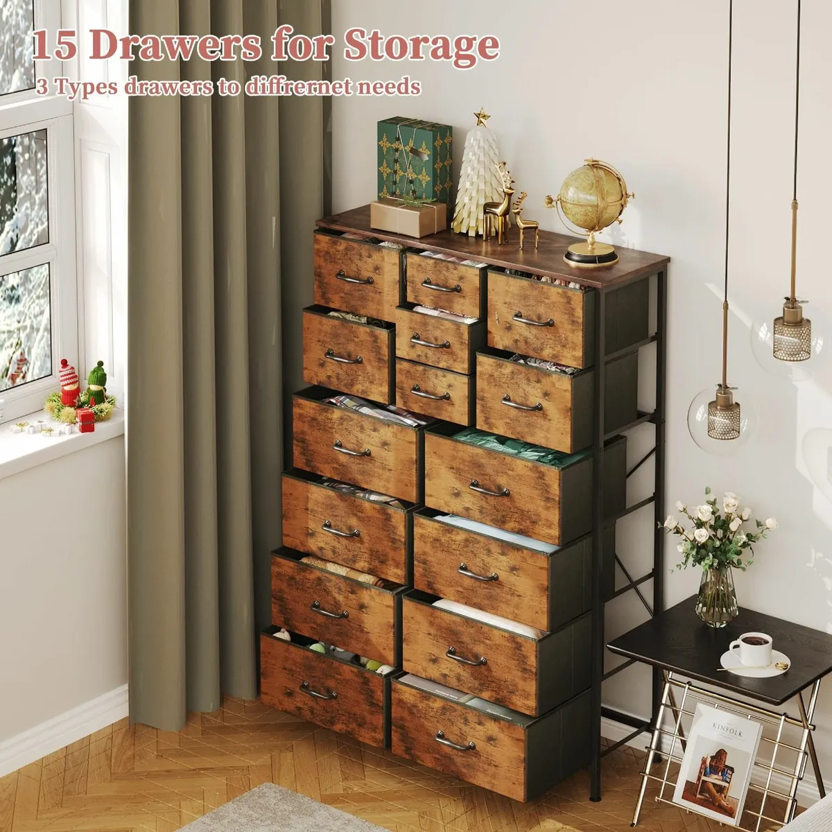 Chest of DrawersDresser for Bedroom 15 DrawersFabr - Image 3