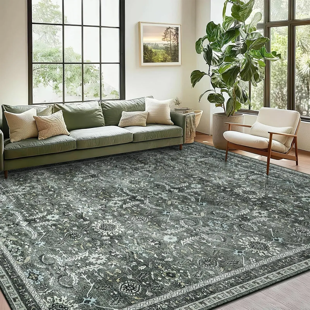 Washable Rugs Living Room Large 160x230cm Boho Vin - Image 1