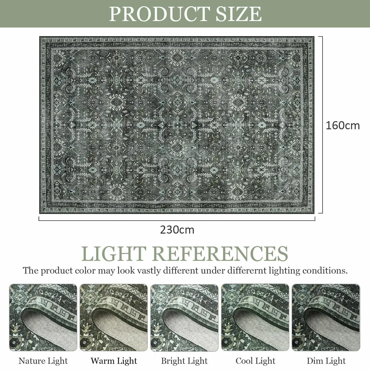 Washable Rugs Living Room Large 160x230cm Boho Vin - Image 2