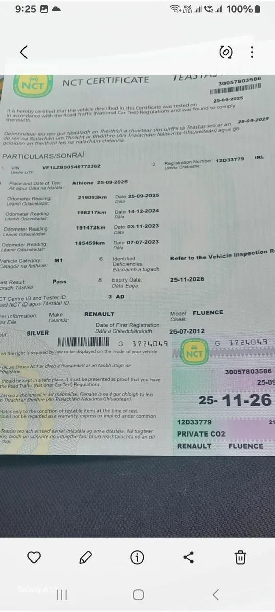 Renault Fluence 2012  Timing belt done new NCT - Image 3