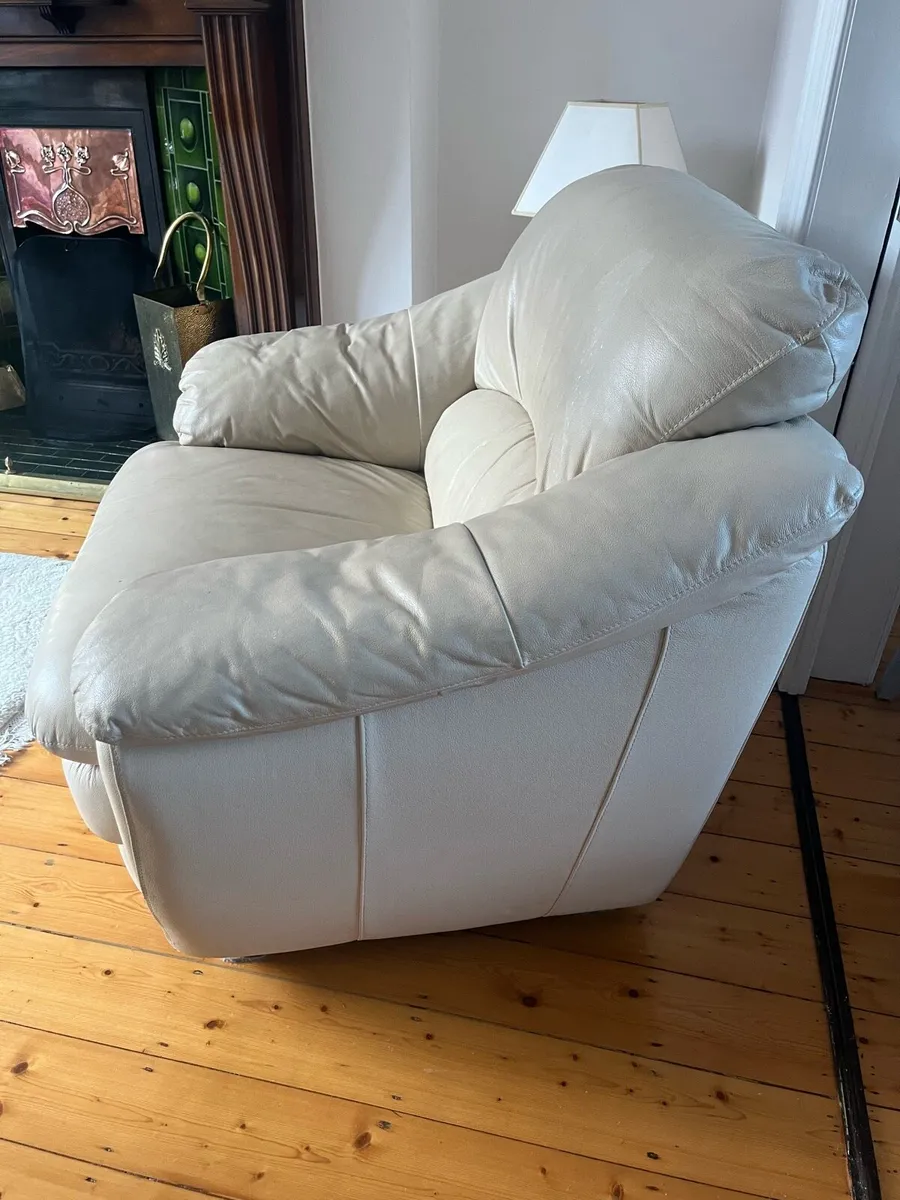 Cream Leather Armchair - Image 2