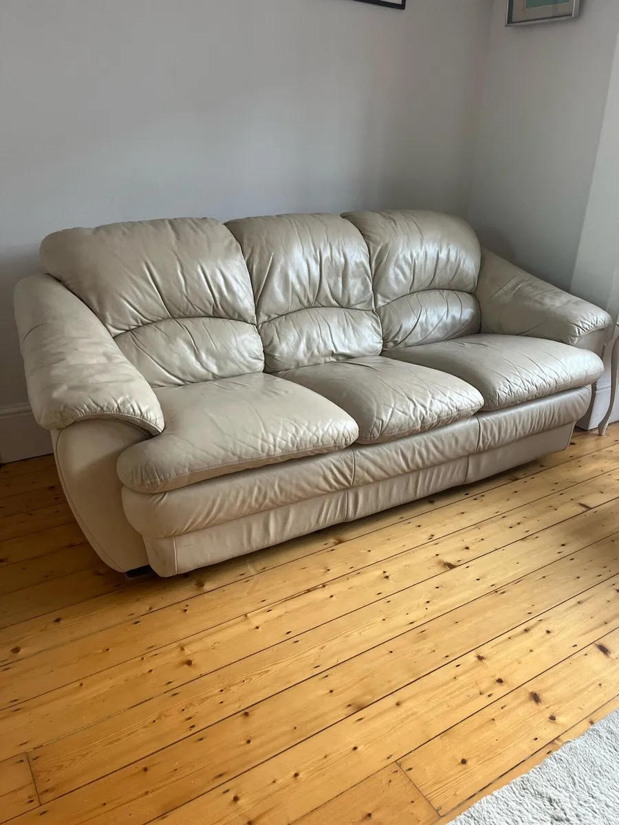 Cream Leather Couch - Image 1