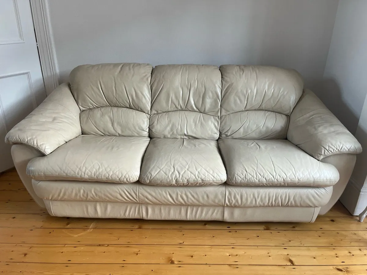 Cream Leather Couch - Image 2