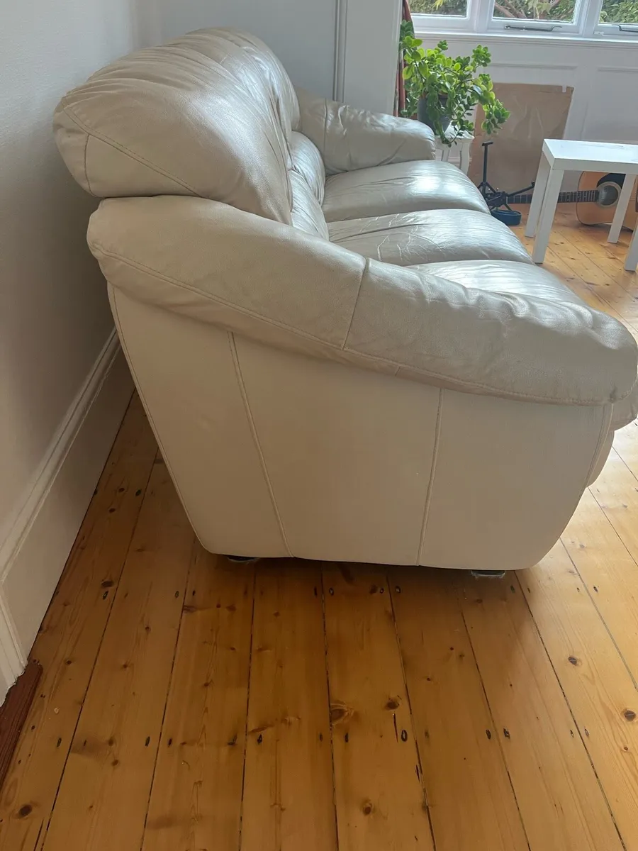 Cream Leather Couch - Image 3