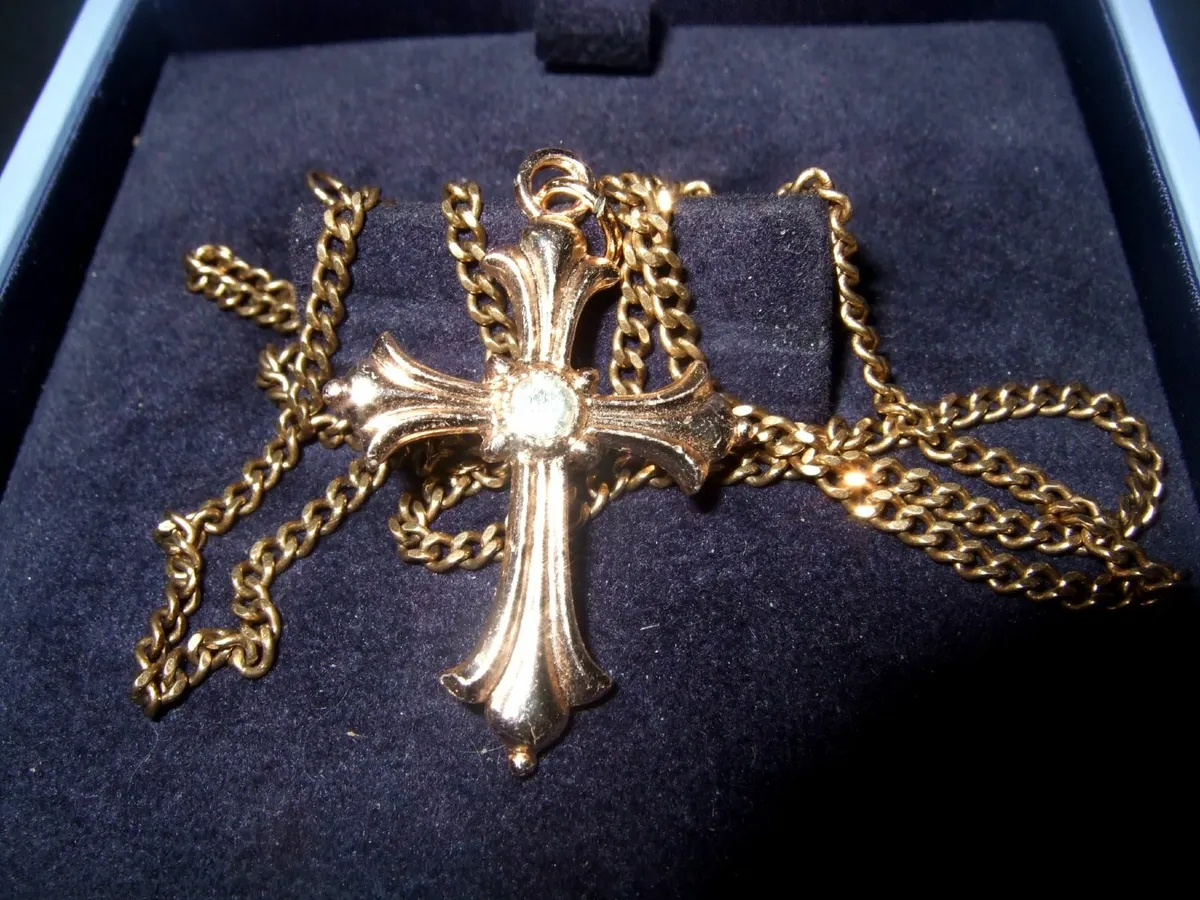 Vintage Hallmarked 9ct Necklace & Gemset Cross - Image 1