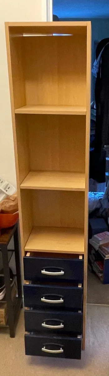 Storage unit with shelves and drawers