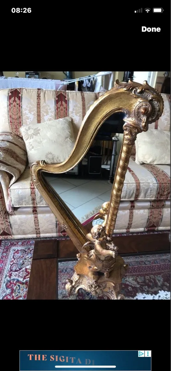 Antique Harp Shaped Tabletop Mirror - Image 2