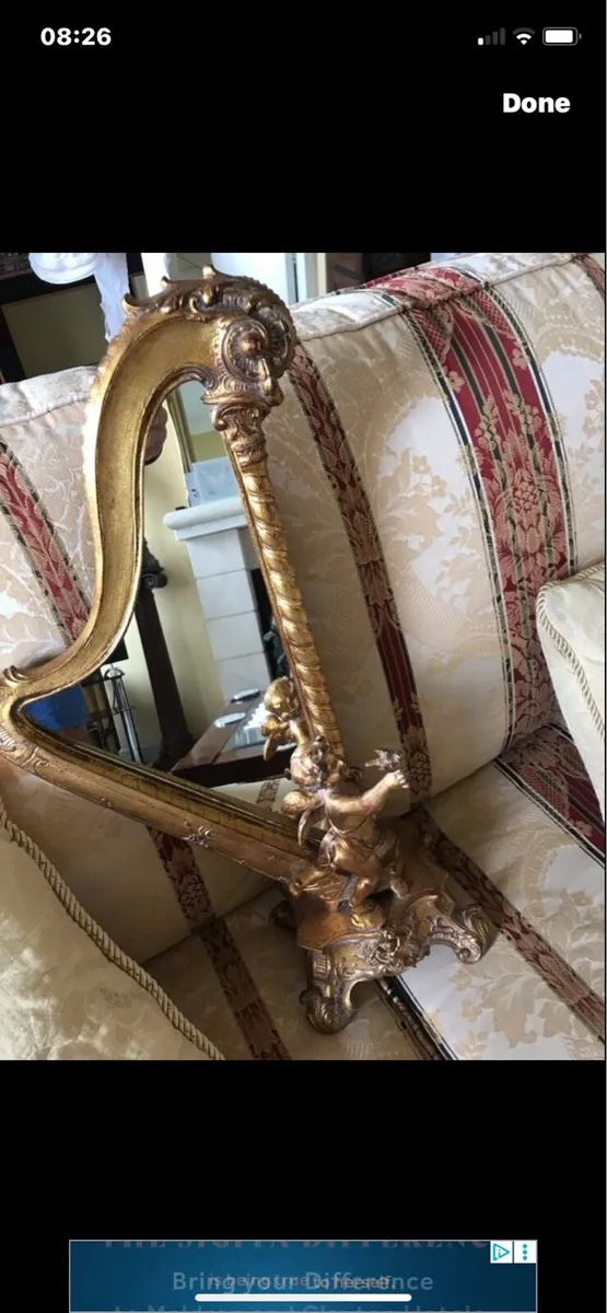 Antique Harp Shaped Tabletop Mirror - Image 3