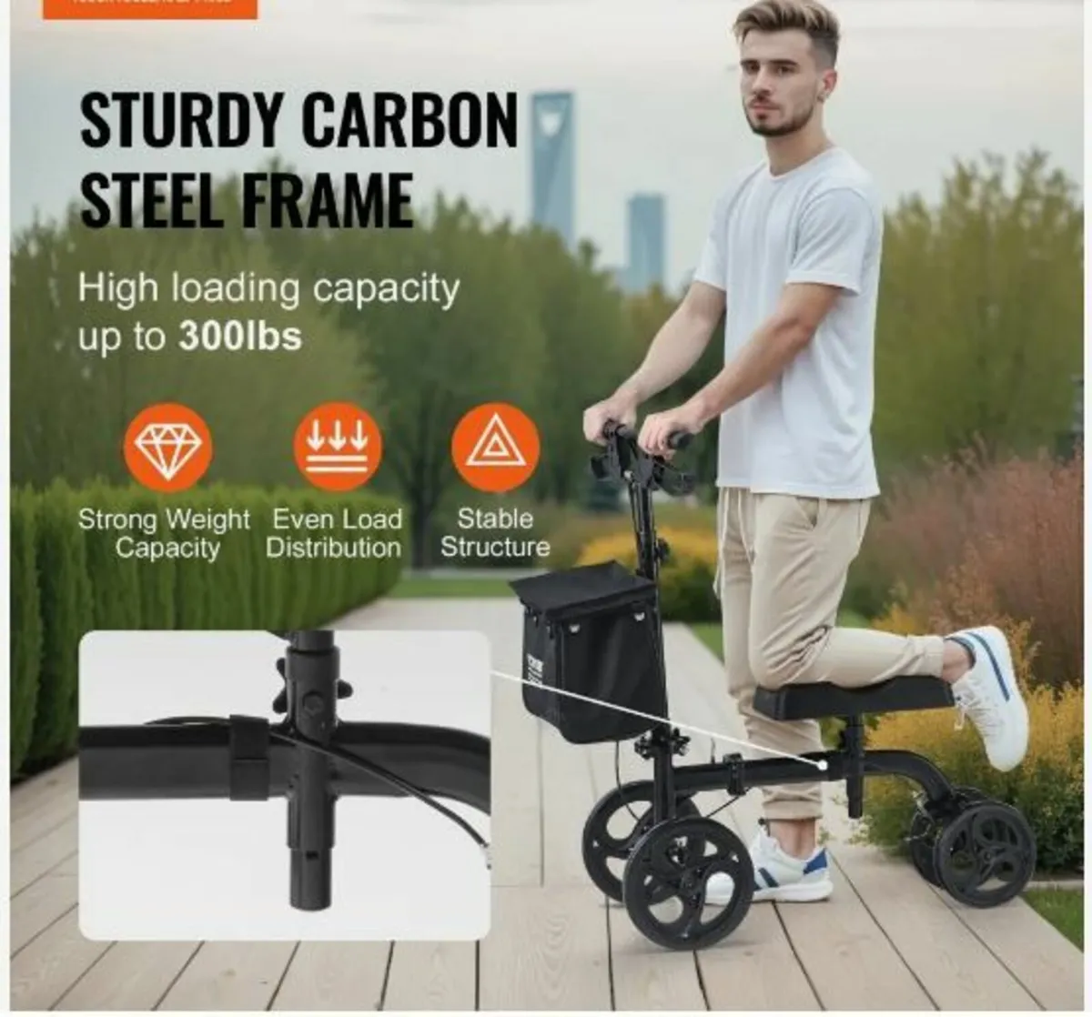 Folding Knee Scooter, Carbon Steel - Image 2
