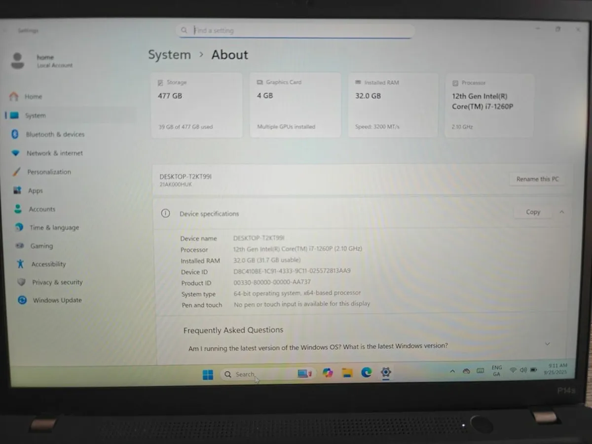 Lenovo ThinkPad P14s Laptop | i7 (12th gen) | 32GB - Image 4