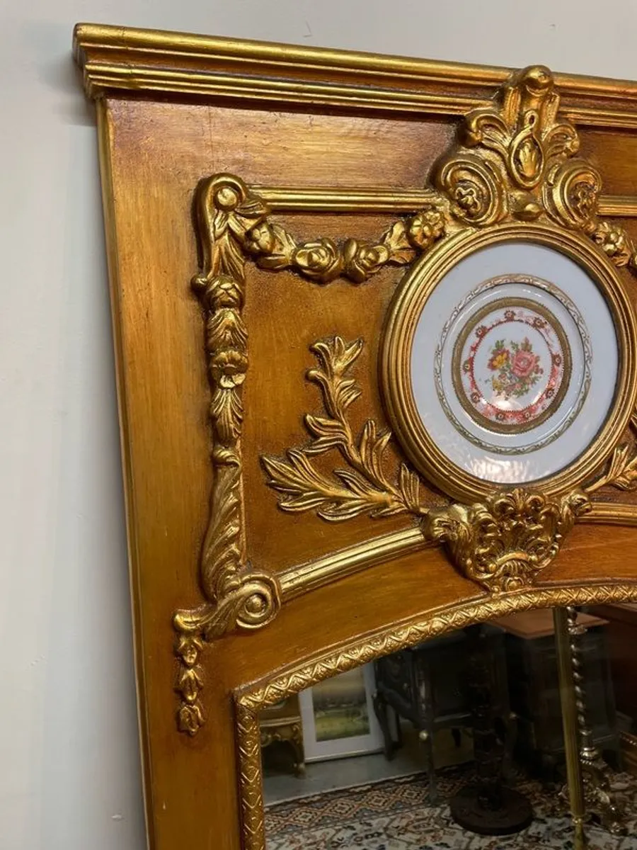 French Trumeau Style Gilt Wood Mirror with Central Plaque - Image 2