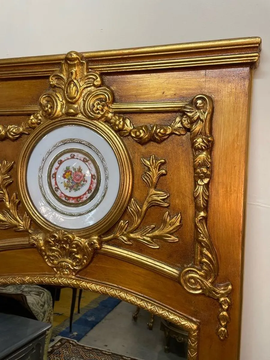 French Trumeau Style Gilt Wood Mirror with Central Plaque - Image 3