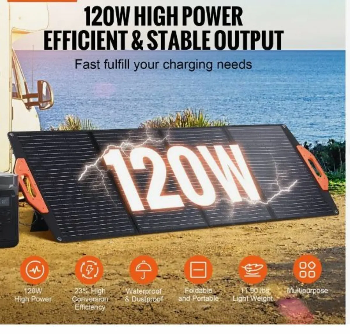 Portable Monocrystalline Solar Panel, 120W - Image 2