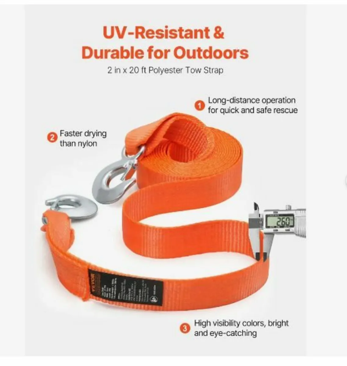ATV Tow Strap with Hooks - Image 2