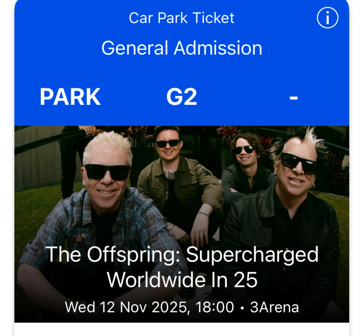 3Arena Parking Ticket - Offspring - Image 1