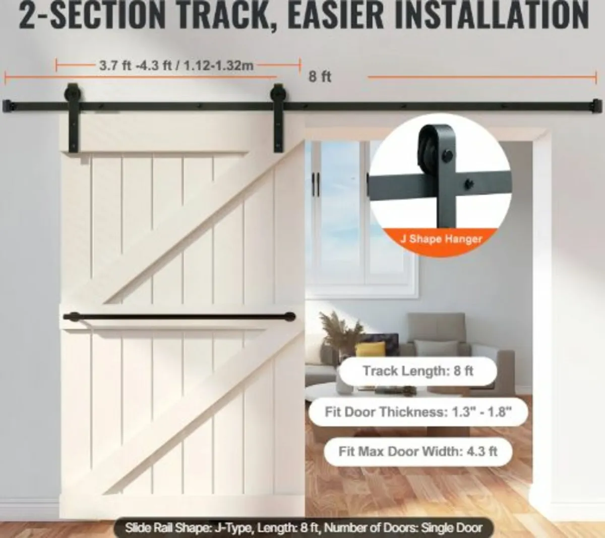 8FT Sliding Barn Door Hardware Kit, 149.7 kg - Image 2