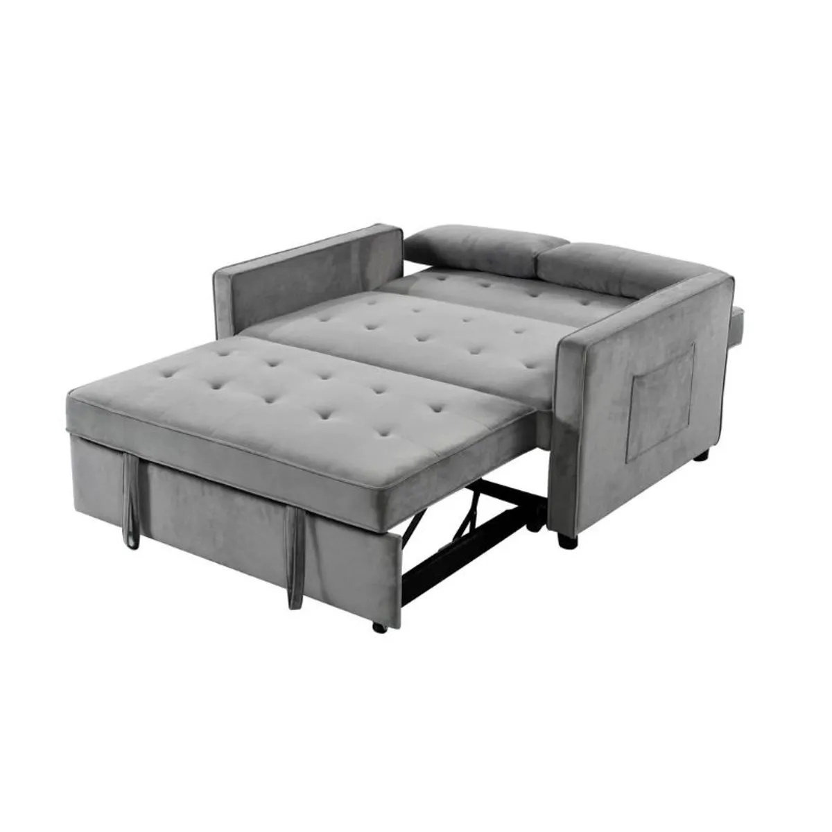 2 Seater Pull-Out Sofa Bed - 132 cm - Grey Velvet - Image 4