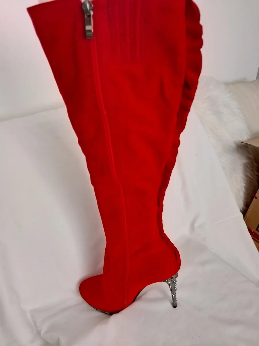 KRASCEVA  RED SUEDE DIAMONTE BOOTS - Image 1