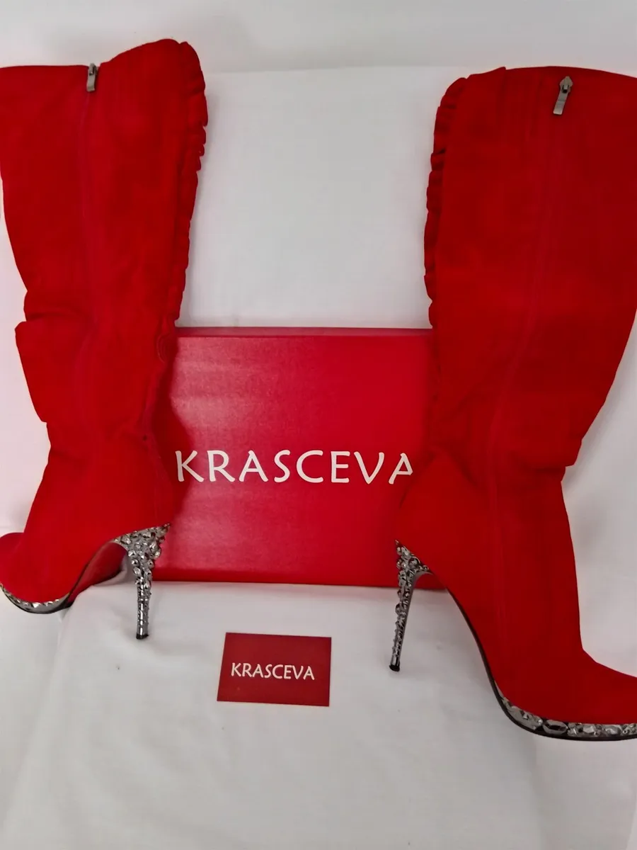 KRASCEVA  RED SUEDE DIAMONTE BOOTS - Image 2