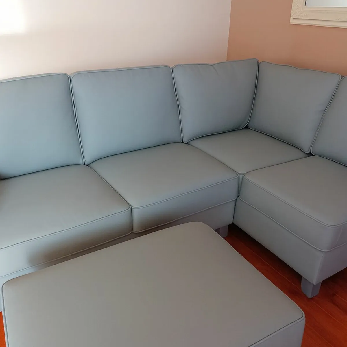 L-Shaped Leather Sofa with Ottoman Footstool - Image 3