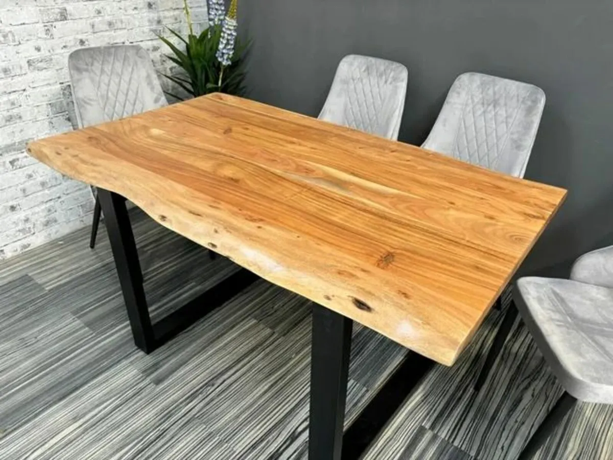 Solid Acacia Wood Dining Table 160 - Rustic - Image 1