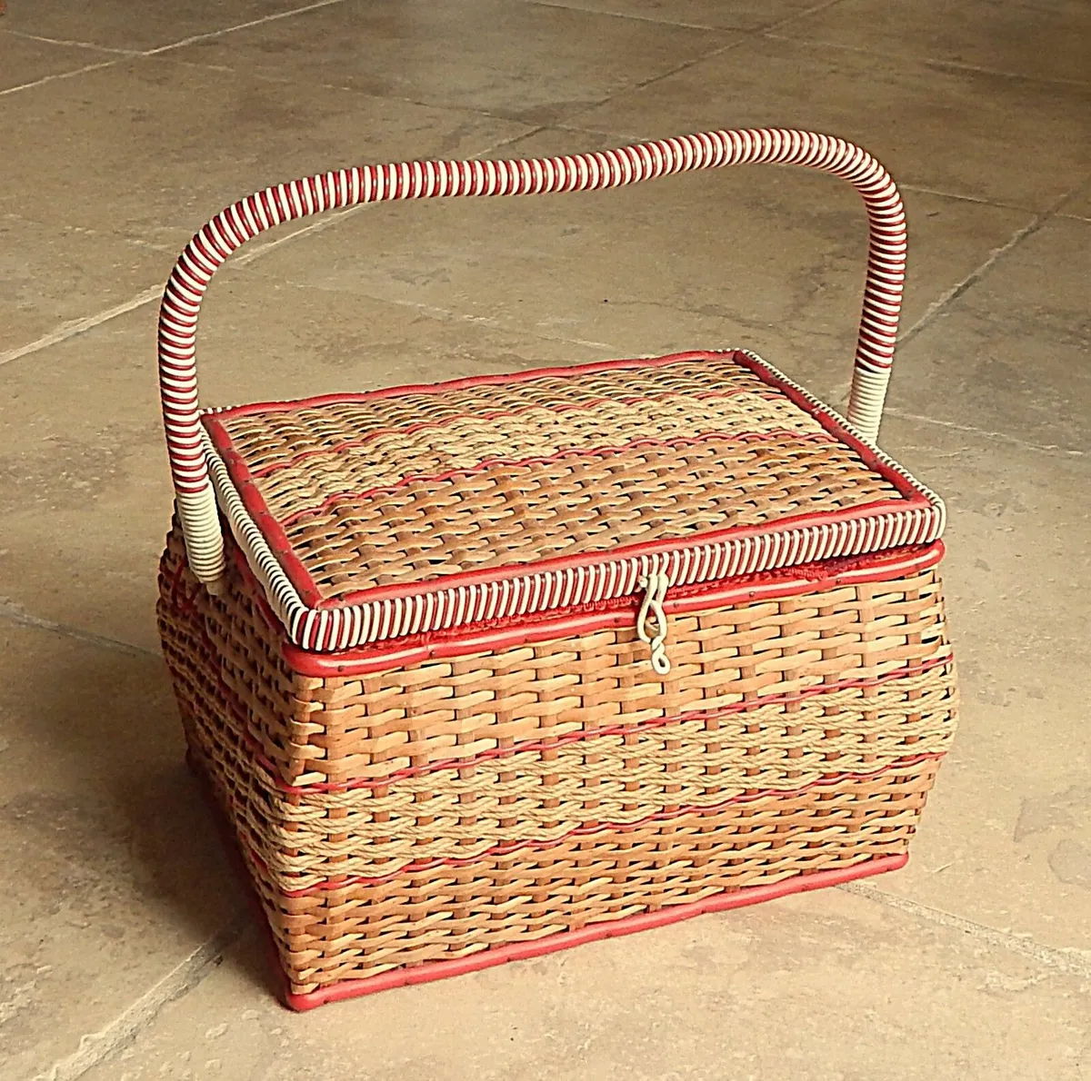 Vintage Woven Sewing Box & Accessories - Image 1