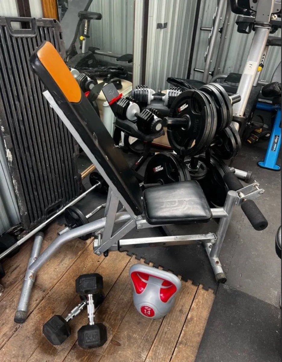 2X10KG HEX Dumbbells 14KG kettlebell and bench - Image 2