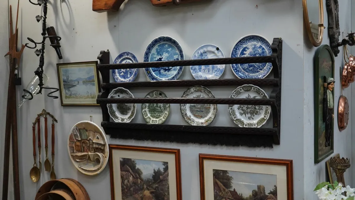 Antique Hand-carved Wooden Plate Rack - Image 1