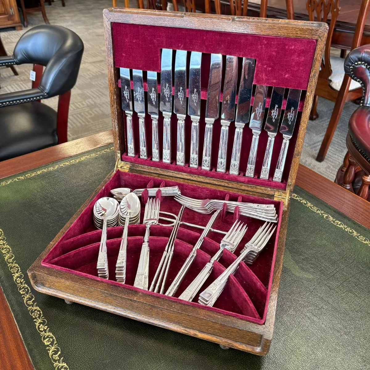 Set of silver-plated cutlery in a wooden case with - Image 1