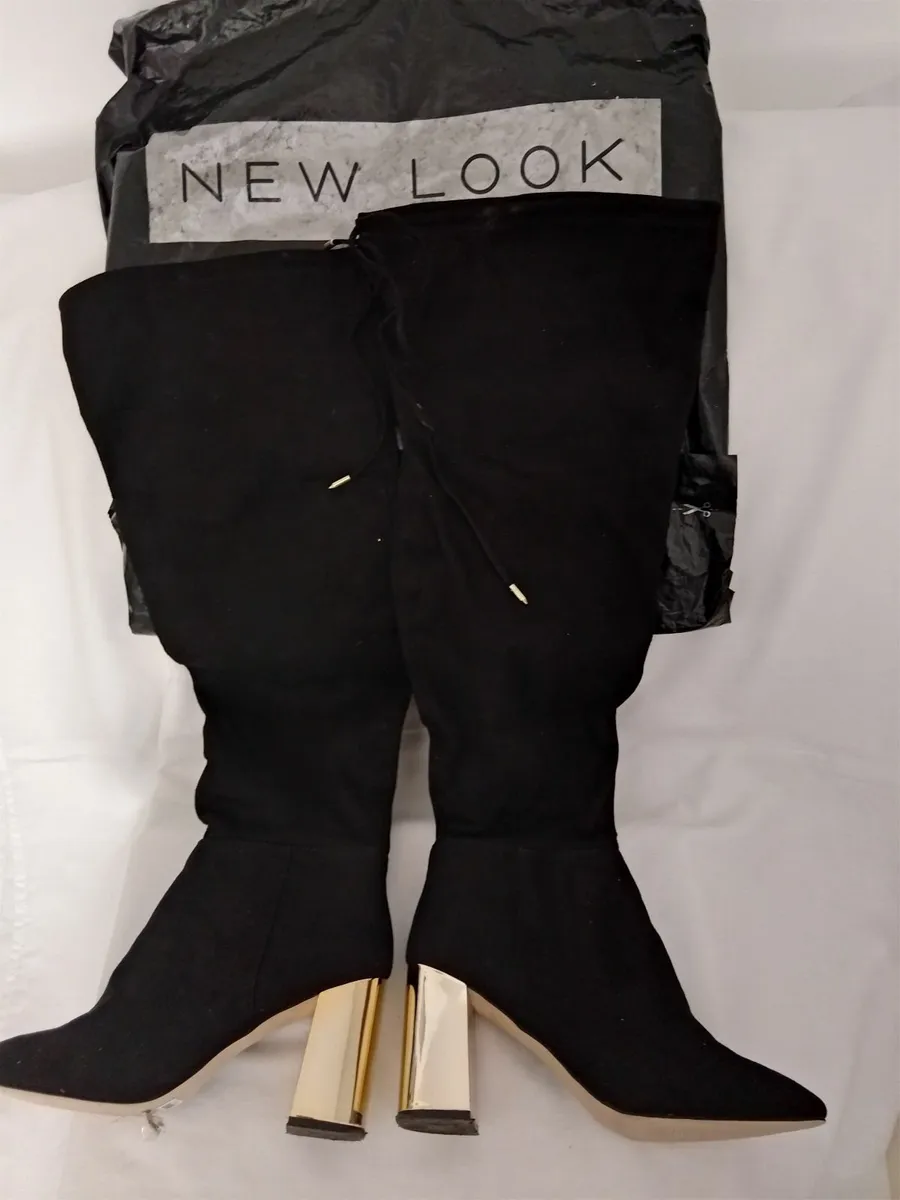 Wide fit black Suede OVER KNEE BOOTS - Image 1