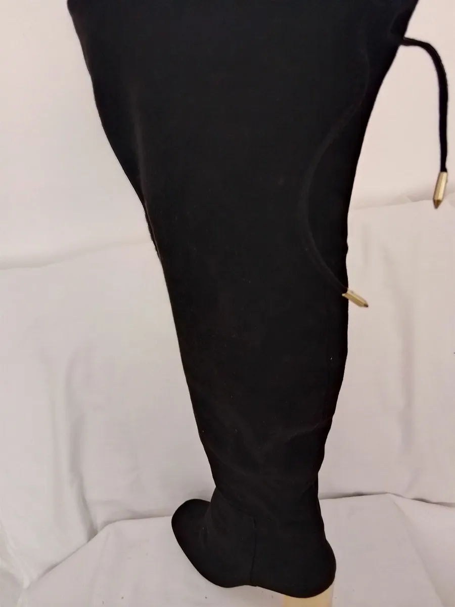 Wide fit black Suede OVER KNEE BOOTS - Image 2