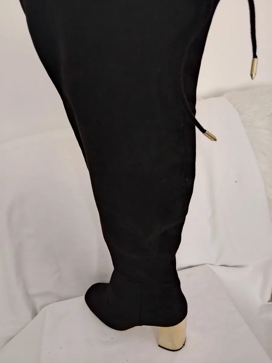 Wide fit black Suede OVER KNEE BOOTS - Image 3