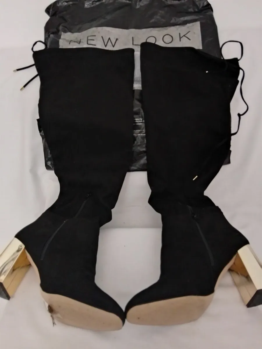 Wide fit black Suede OVER KNEE BOOTS - Image 4