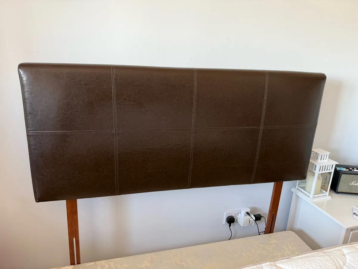 Brown faux leather double bed headboard