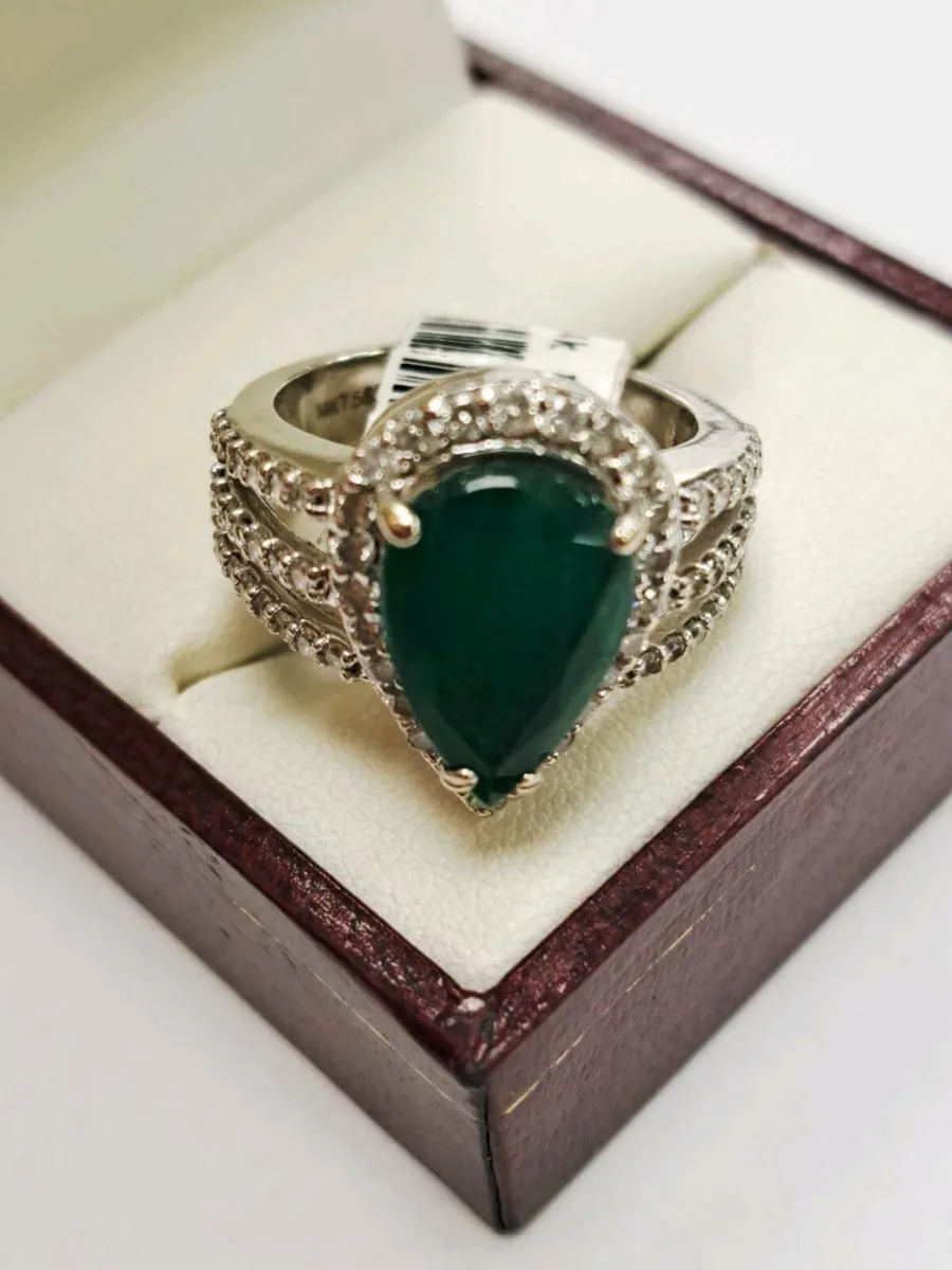 14K Diamond Emerald White Gold Ring 14CT - Image 2