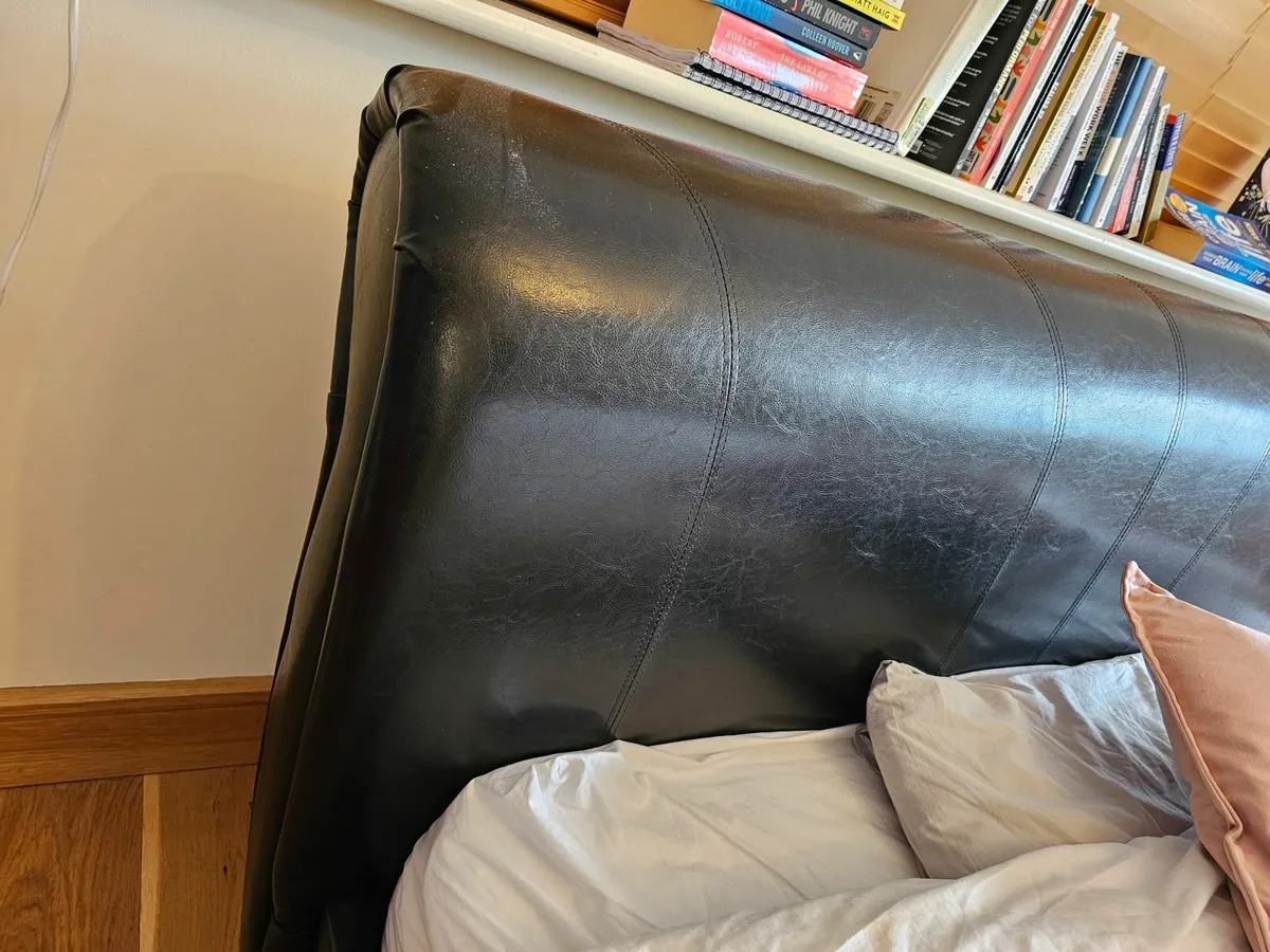 Stylish Black Leather Sleigh Bed and Matteress - Image 3